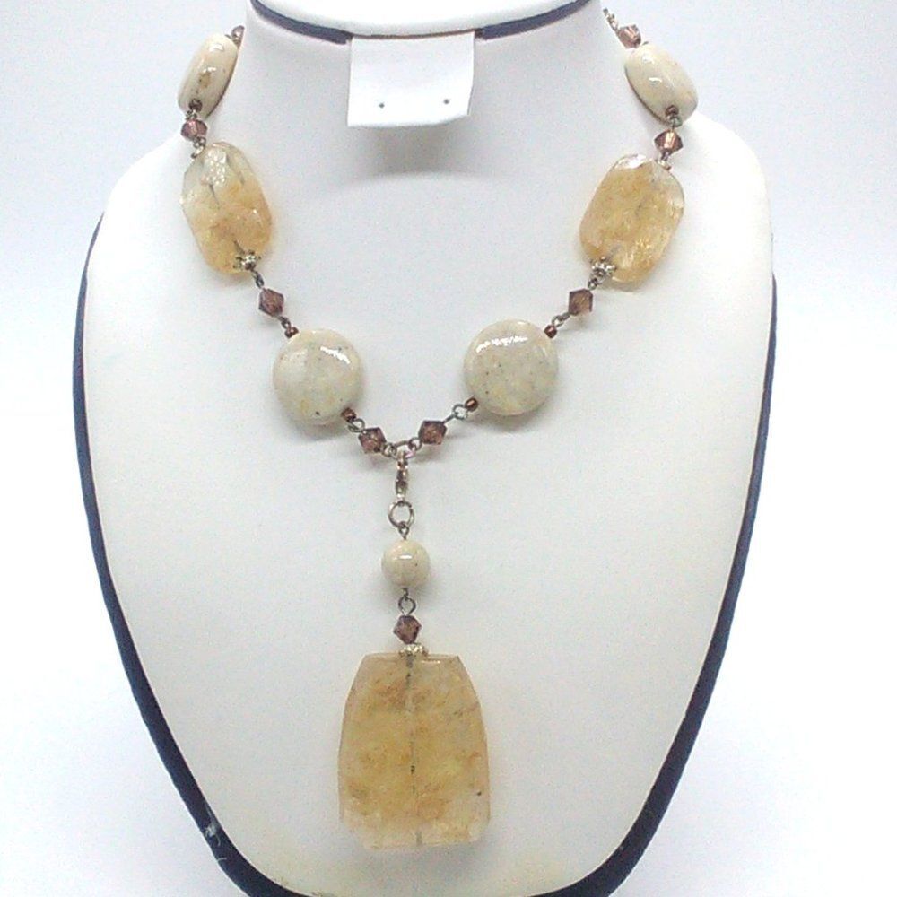 PREMIER DESIGNS Necklace SAND DUNE Pendant Neutral Quartz Stone Removable Pendan